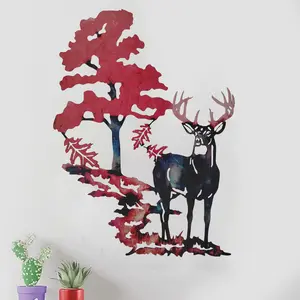 Deer & Tree Pattern Wall Art, Wall Art Decoration, 1 Count Creative Wall Decor, Iron Wall Hanging Decor for Home Living Room Bedroom