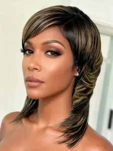 Mullet Short 1b27 Color Straight Pixie Wig, Glueless Hairline Wig, 150% Density Human Hair Wigs for Women, Daily Party Cosplay Use, Machine Made