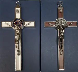 St Benedict Crucifix with  enamel  and silver tone