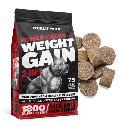 Bully Max 2-in-1 Power Chews Canine Nutritional Supplement (75 Chews) - Probiotics, Real Chicken Dog Weight Gainer for Puppies - 1,800 Calories, Healthy Energy & Immunity Support