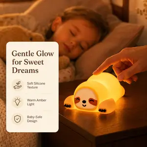 Cute Sloth Pat Night Light, Rechargeable Silicone Touch Lamp, Cordless Dimmable Nursery Light for Kids Bedroom & Travel