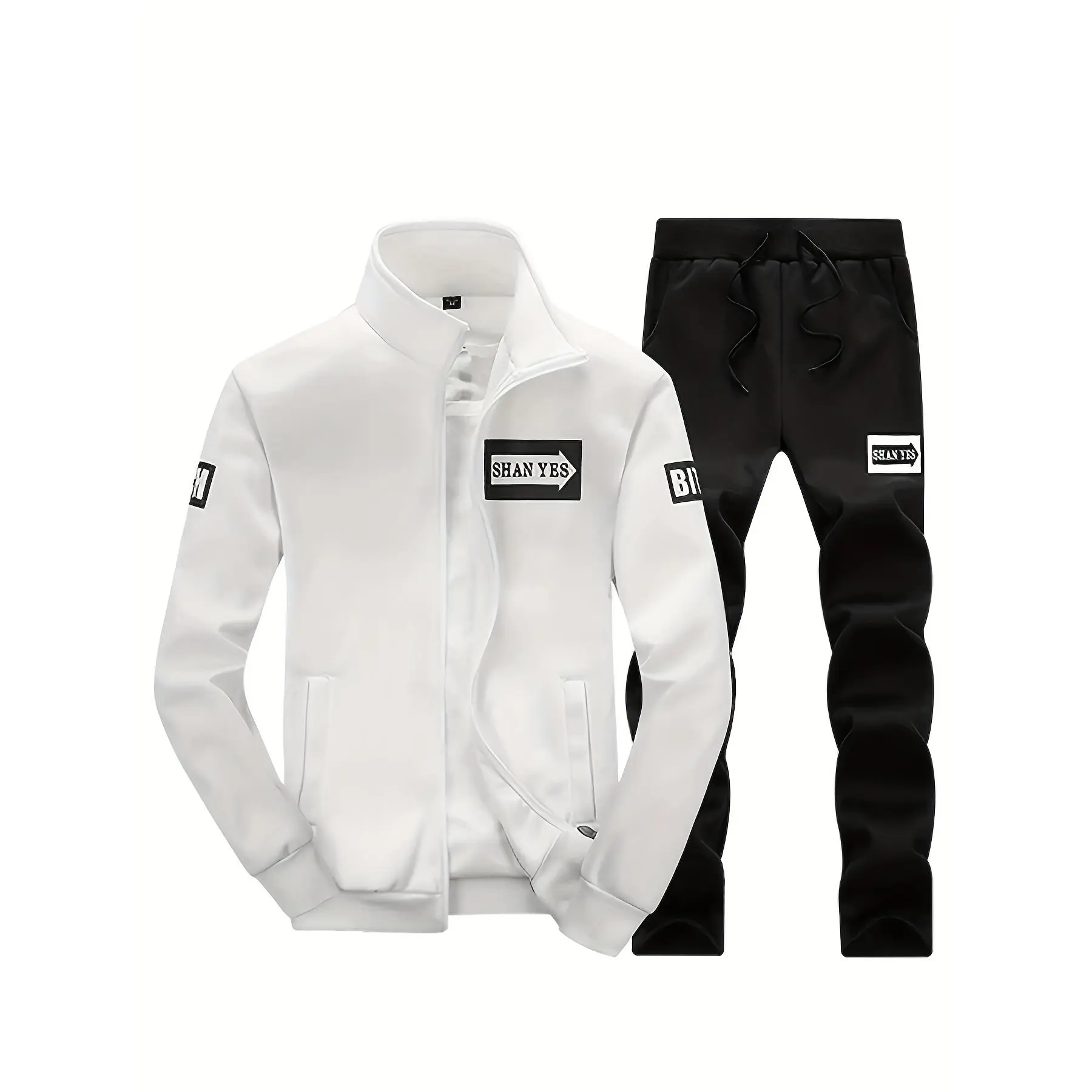Men's 2-Piece 2024 Casual Collared Longsleeves Knitting Menswear Set - Stretch Polyester Jacket with Pocket Detail, Pants, Comfortable Versatile Outfit for Spring, Autumn, Lash Sets Styling Companion