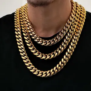 2025 new style domineering; 13MM-22MM personality retro cool golden Cuban chain necklace gift