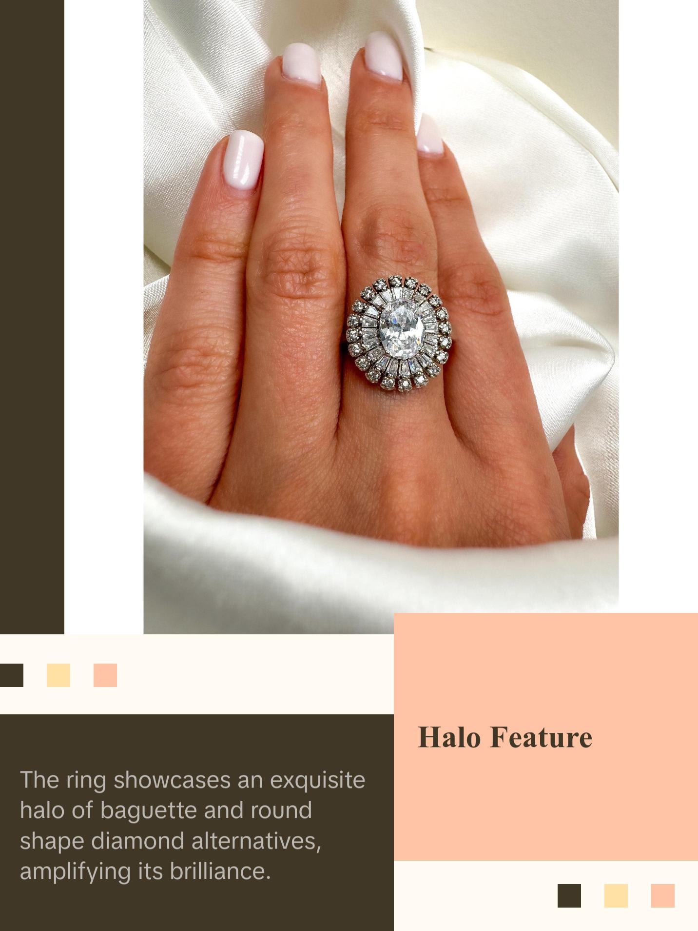 Oval Cut Halo Engagement Ring in Sterling Silver , Size 7