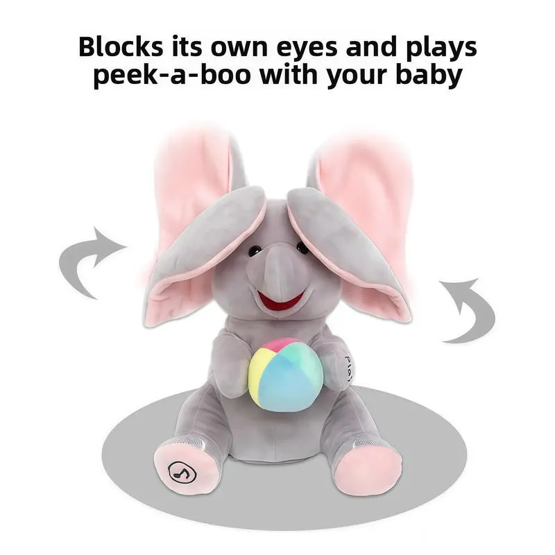 Peek a Boo Elephant, Baby Tummy Time ToyInteractive Singing Plush Toy with FlappingEars for Newborn Musical Stuffed Animal