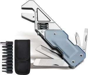 EDC Multi Tool, 6 in 1 Wrench Multitool with , Flat/Phillips  and Bottle Opener,  Multitool with 9 in 1 Bits Set and Nylon Pouch for Cycling Maintenancen, Household Repairs