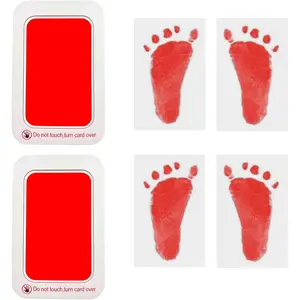 Footprint and Handprint Kit, 2 Red Inkless Print Pads + 4 Imprint Cards,  Paw Print Kit Clean Touch Ink Pad  Keepsake  for  and Pets Printing Touch Imprints