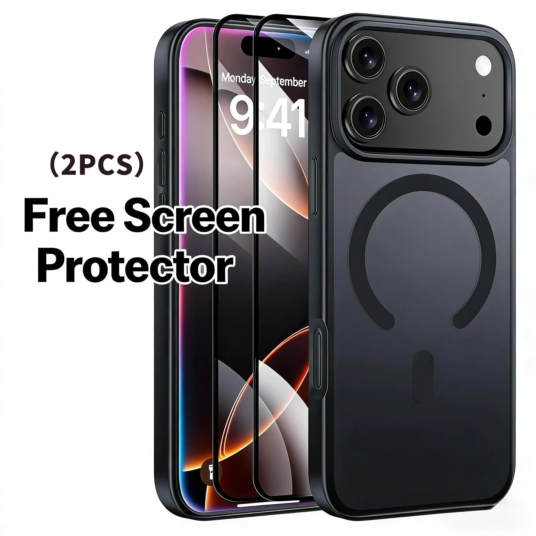 Phone case for iPhone 17 16 15 14 13 12 Pro Max plus 16E Case with 2PCS Tempered Glass Screen Protector,Compatible with MagSafe, Translucent Matte Slim Minimalist Magnetic Cases, Military Grade Shockproof Protective Anti-Scratch Phone Cover