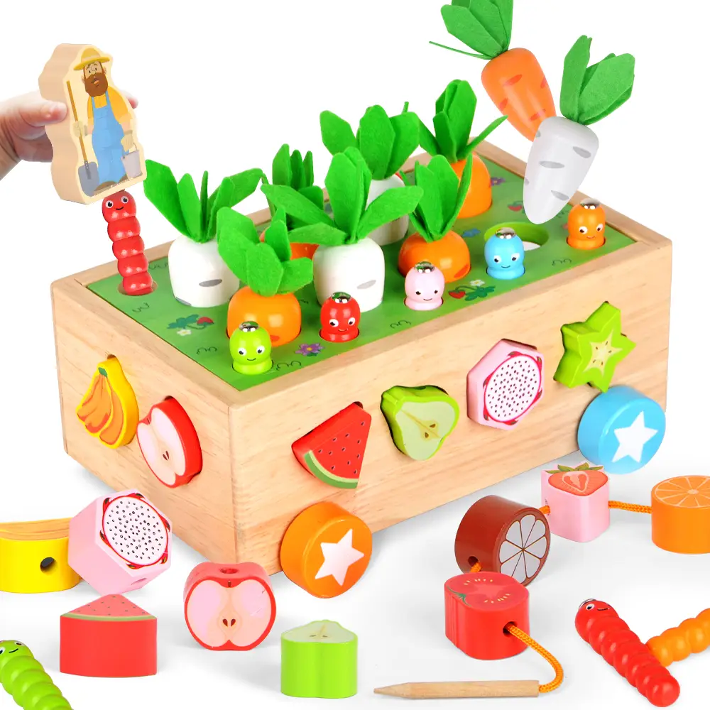 Montessori Wooden Carrot Farm Toy: A High-Quality Birthday and Christmas Gift for Shape Recognition and Early Intelligence Development. Fine Motor Fru