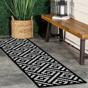 1pc Gray Geometric Pattern Long Runner Mat - Nordic Style Durable Polyester Machine-Washable Indoor/Outdoor Mat for Hallway, Patio, Garden, Poolside | Modern Decor Item, Area Rugs