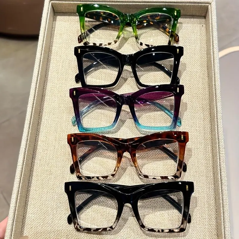 5 pairs of retro personalized colorful cool gradient color light luxury butterfly plain glasses, 5 different colors together, making life more colorful. Stylish Eyeglass High Quality Eyeglasses