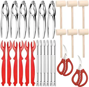 26Pcs Seafood Tools Set includes Crab Crackers, Lobster Shellers, Crab Hammer, Crab Leg Forks/Picks and Seafood Scissors & Storage Bag Kitchenware - Nut Cracker Set