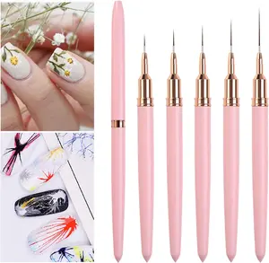 Professional Nail Art Brushes Set (5 Pack) - Thin Liner Pens for DIY Nail Painting & Micro Detailing