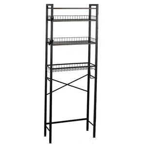 4-Tier Over-The-Toilet Space Saver Organizer Rack,with Adjustable Shelf and Basket,Bathroom Storage Rack Over Toilet with 3 Hooks