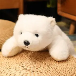 HUA-HEOXS Polar Bear Stuffed Animal Plush Pillow, White, Realistic Sleeping Design, Huggable Soft Toy, 13.78 Inches