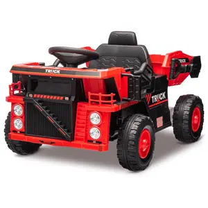 【GARVEE】12V Remote Control Electric Ride-On Dump Truck with Dump Bed, Shovel, Music, High/Low Speed, and 4-Wheel Shock Absorption - Perfect Toy Car Gift for Boys & Girls in Red