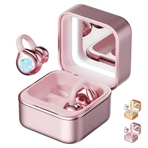 KEAI M161 Open Ear Bluetooth 6.0 Headphones, Clip On Ear Earphones with LED lighting Makeup Mirror, Bluetooth Wireless Earbuds for for Women Gifts, Sports & Workouts