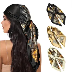 3PCS 35” Large Square Head Scarf Fashion Hair Scarves Bandana Scarf Headscarf Women's Silk Feeling Scarf Head Wrap
