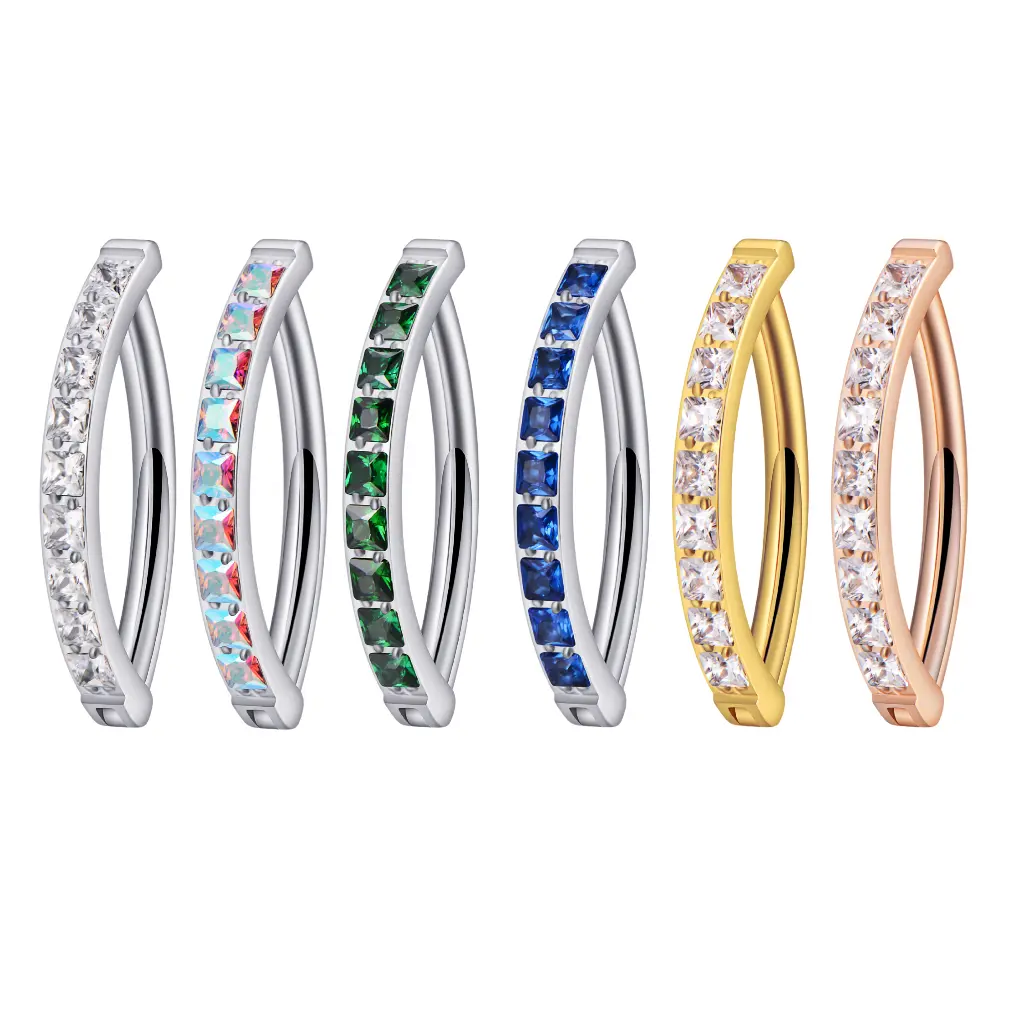 Titanium Square Gem Hinged Belly Button Ring