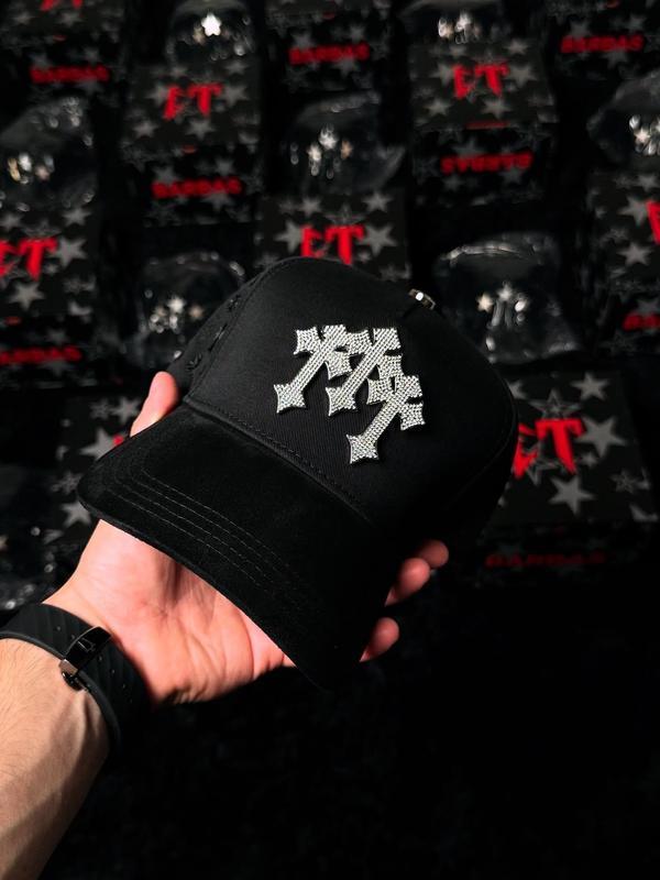 Crosses Trucker Hat  Black Baseball Cap with Embossed Cross Design for Men and Women Men, Women, and Teens Seeking a Bold Urban Snapback Hat with Chrome-Inspired Styling