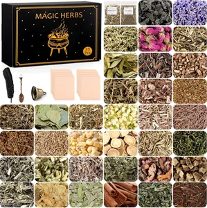 35Pcs Dried Herbs for Witchcraft Supplies, Dried Herb Kit for Witch Beginner, Wiccan, Wicca Altar Supplies, Magic Ritual and Spell, Candle and Soap Making, with Witchy Bell and More