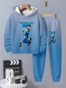Boys' Anti-Pilling Casual Set, Hoodie + Long Sweatpants, Simple Printed Comfortable Athletic School Sports Wear, Breathable Skin-Friendly All Seasons, Clothing Sets