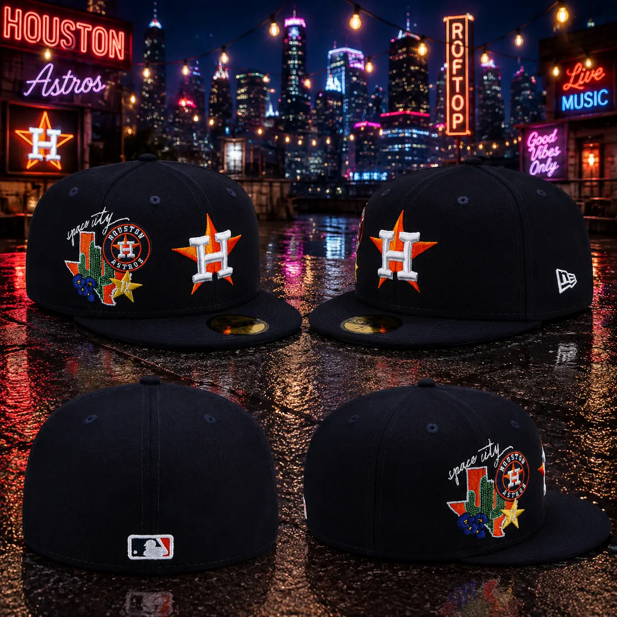 Houston Astros Space City 59FIFTY Fitted Hat – New Era Navy Flat Brim Baseball Cap, Texas Embroidered Collector Edition