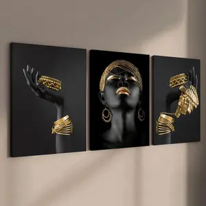 Wooden Framed Canvas Painting, 3 Counts/set Modern Art Wall Decoration, Artistic Fashion Figure Pattern Wall Art for Home Living Room Bedroom Office