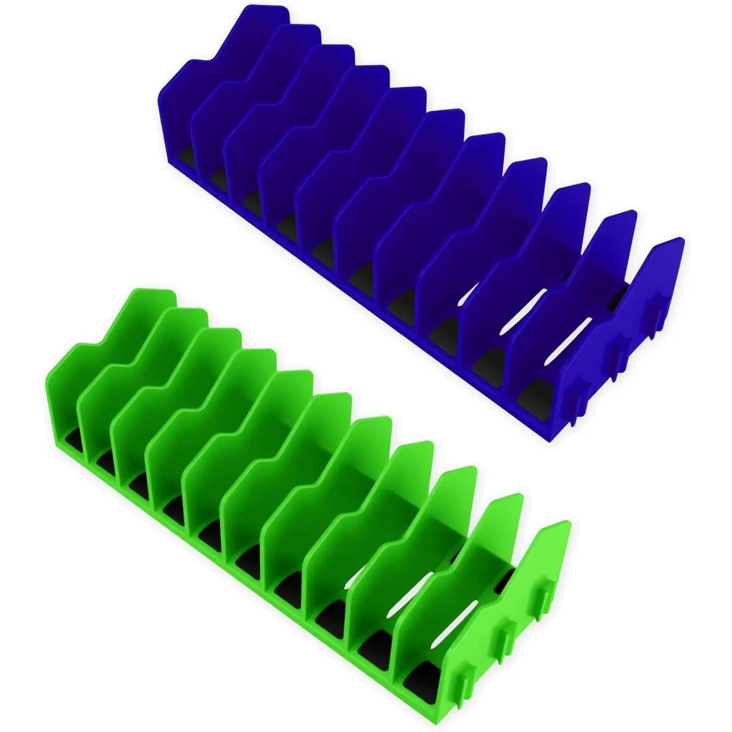 2 count Plier Organizer Rack, 10-Slot Pliers Cutters Holder with Non-Slip Rubber Base, Extendable ToolBox Drawer Storage Accessories, Fits 3" H Tools, Pliers, Screwdrivers, Wrenches (Blue/Green)