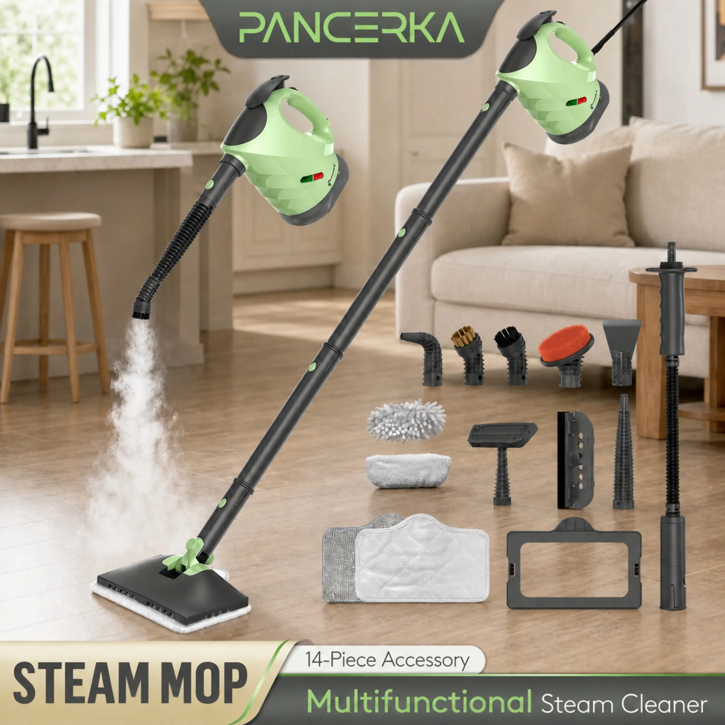 PANCERKA 14-in-1 Detachable Handheld Floor Steamer Machine, Multipurpose Steam Mop, 20s Fast Heat-Up, 248°F High-Temperature, 320ml Water Tank, Swivel Head Mops for Hardwood Floors & Tile Kitchen Surfaces,techvibes