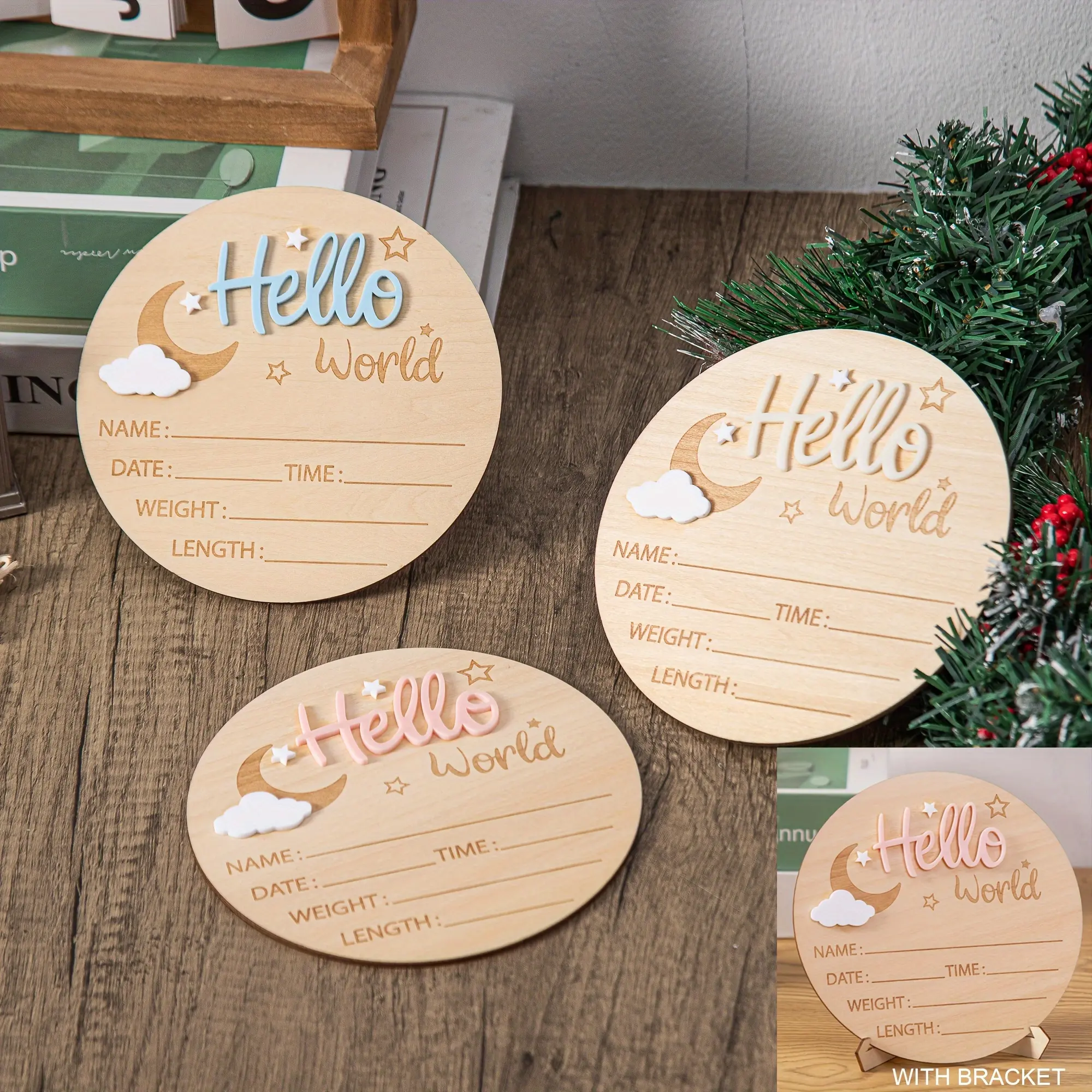 Wooden Hello World Milestone Birth Announcement Board, Star & Cloud Decorations, Moon Sign Home Decor, Wooden Letter Sign, Perfect Gift for Thanksgiving Halloween Christmas, Home Decor Products