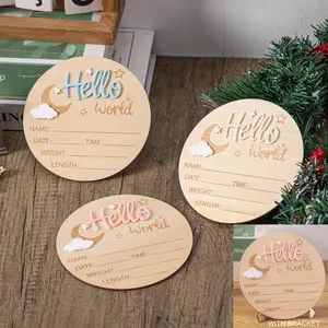 Wooden Hello World Milestone Birth Announcement Board, Star & Cloud Decorations, Moon Sign Home Decor, Wooden Letter Sign, Perfect Gift for Thanksgiving Halloween Christmas