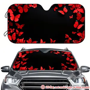 1pc black background red butterfly border car sun visor 2D high-definition printing, car sun visor effectively blocks sunlight, suitable for SUV, General Motors, RV front windshield decoration Sun Shade For Car