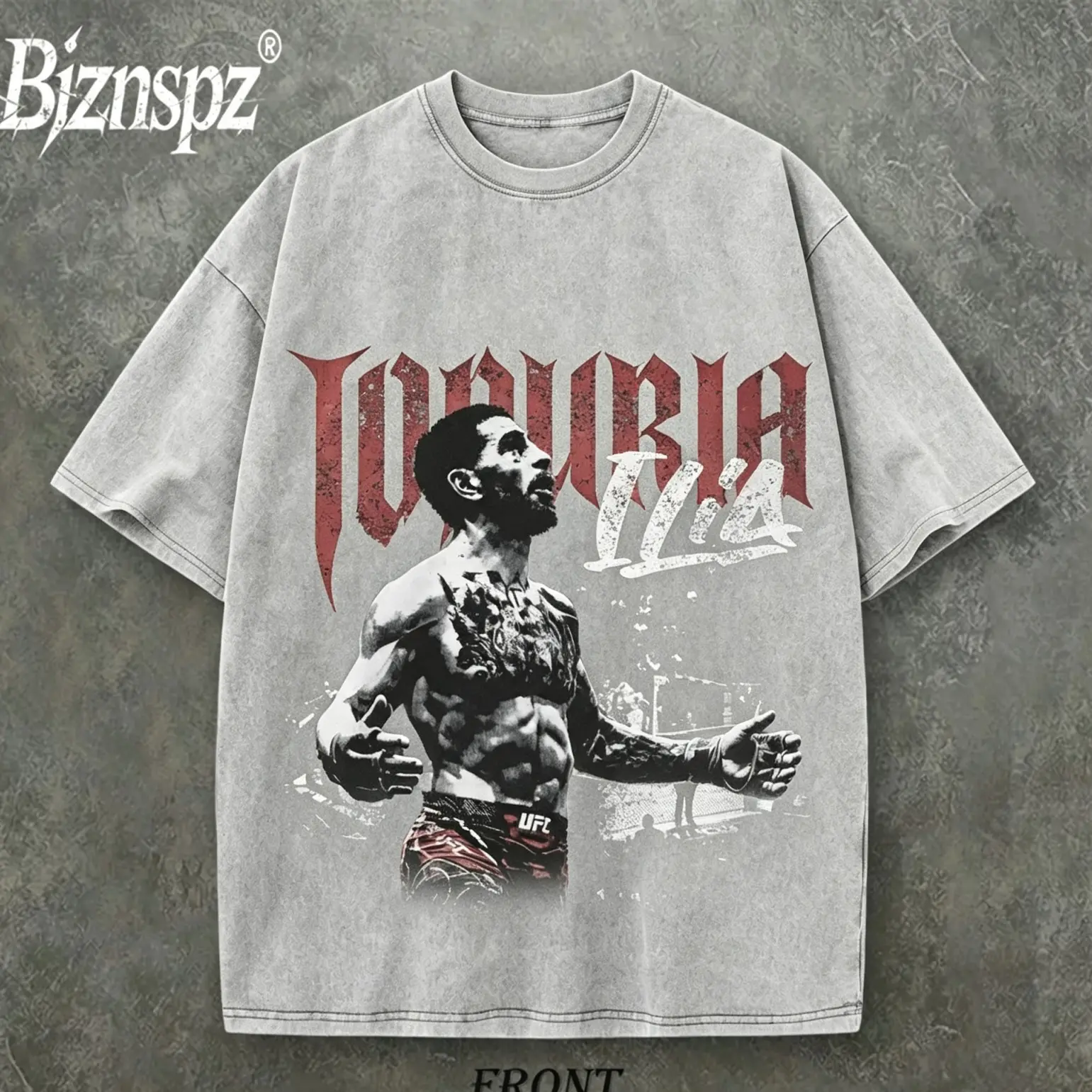 Men's Ilia Topuria UFC Vintage Portraits Prints Graphic Tee - Acid-Washed Heavyweight Oversized Soft Cotton Short-Sleeve Alternative Streetwear Apparel, Athletic Casual Gym Top