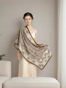 Spring and summer silk scarf, long and elegant, versatile cashew print lightweight shawl, sun protection beach wrap, outerwear accessory