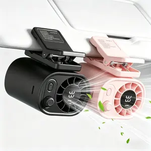Joytutus Father's Day Gift Portable Car LCD Clip Personal Fan - 360° Rotatable, 100-Speed Wind, 12V USB Rechargeable 1800mAh Battery-Powered Portable Fan, Low Noise, Clamp-Anywhere, Black (for Cars)