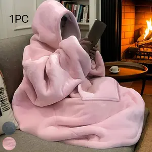 1 extra-large one-piece fleece blanket, ultra-soft brushed fleece, comfortable and reversible hooded blanket with kangaroo pocket, modern style, machine washable, suitable for sofa, bed, and holiday gifts, Cozy Hooded Blanket