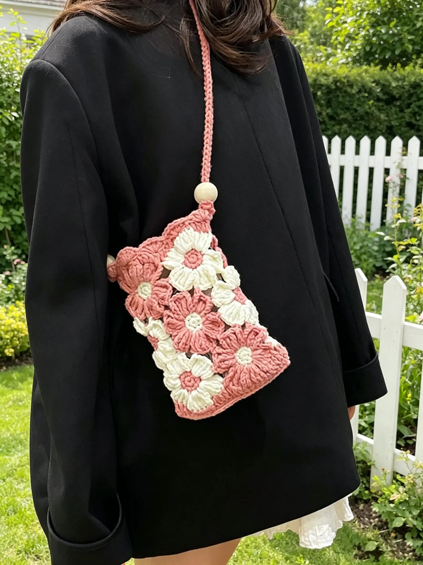 Women's 2026 Autumn-Winter Niche Design Crossbody Bag, Cute Hollowed-Out Flower Knitted Gym & Outdoor Shoulder Bag