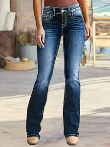 Bell Bottom Jeans for Women Vintage Stretchy Bootcut Wide Leg Low Rise Jeans Distressed Wash Flare Ankle Denim Pants Cotton Fashion