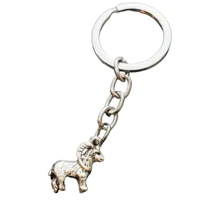 Ram Goat Sheep Horns Vintage Silver Pendant Keychain Gift Key Chain 23x19mm