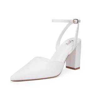[QIY]Closed Pointed Toe Heels for Women Chunky Block High Heel Slingback Ankle Strap Pumps for Work Party Prom Wedding