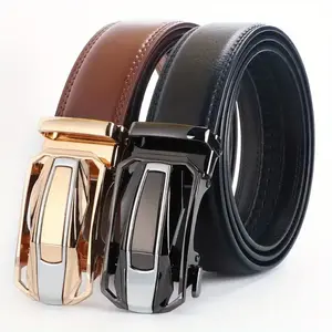 2pcs Genuine Leather Ratchet Belt for Men - Adjustable Automatic Buckle, Versatile Casual Business Style, Durable Alloy Buckle, High-Quality Leather Panel, Easy to Wear And Suitable for Any Occasionvalentine'S Day Brown beltsmen
