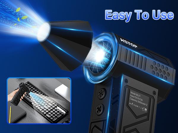 Electric Air Duster with Flashlight, Portable Cordless Leaf Blower, Turbo Fan, Rechargeable Cleaning Kit, Lightweight Jet Fan for Camping, Outdoors