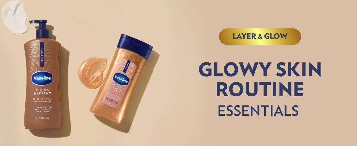 Vaseline Glazed and Glisten Sunlit Glow Body Gel Oil Vanilla Cocoa Shimmering with Ultra-Hydrating Lipids and 100% Pure Cocoa Butter, 6.8 Oz