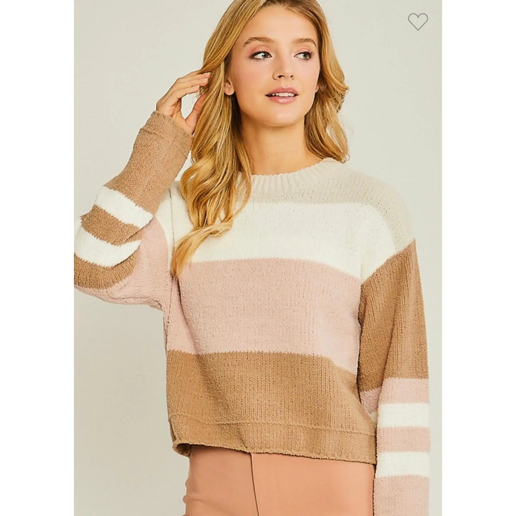 Emily - Taupe/Blush Color Block Cropped Sweater