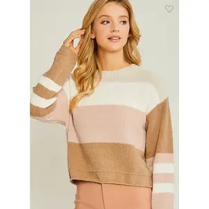 Emily - Taupe/Blush Color Block Cropped Sweater