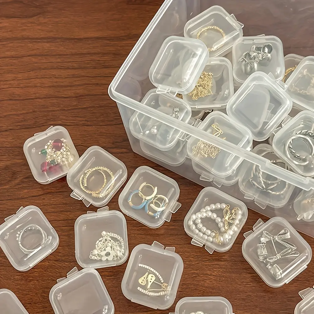 30 Pack Mini Plastic Jewelry Display Boxes with Locking Lids - Traditional Bohemian Square Locking Capsule Cases, Home Organizer for Earrings, Pills, Beads, Tabletop Storage, Display Box