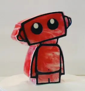 Cute Robot Sculpture 7 inch Number 256 - Red and White