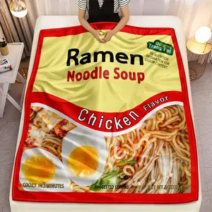Ramen Noodle Pattern Blanket, 1 Count Chicken Flavor Ramen Soup Blanket, Fun Gift Food Blanket for Ramen Lovers, Air Conditioning Blanket, Warm Nap Blanket