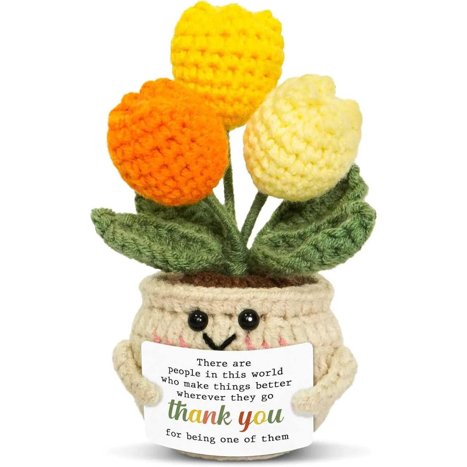 Mini Crochet Positive Tulip Flowers - Flower Design Sunny Bloom Emotional Support Item, Thank You Gift, Coworker Mini Gift (Home & Festive Party Supplies), Sunny Bloom - Thank You Gift